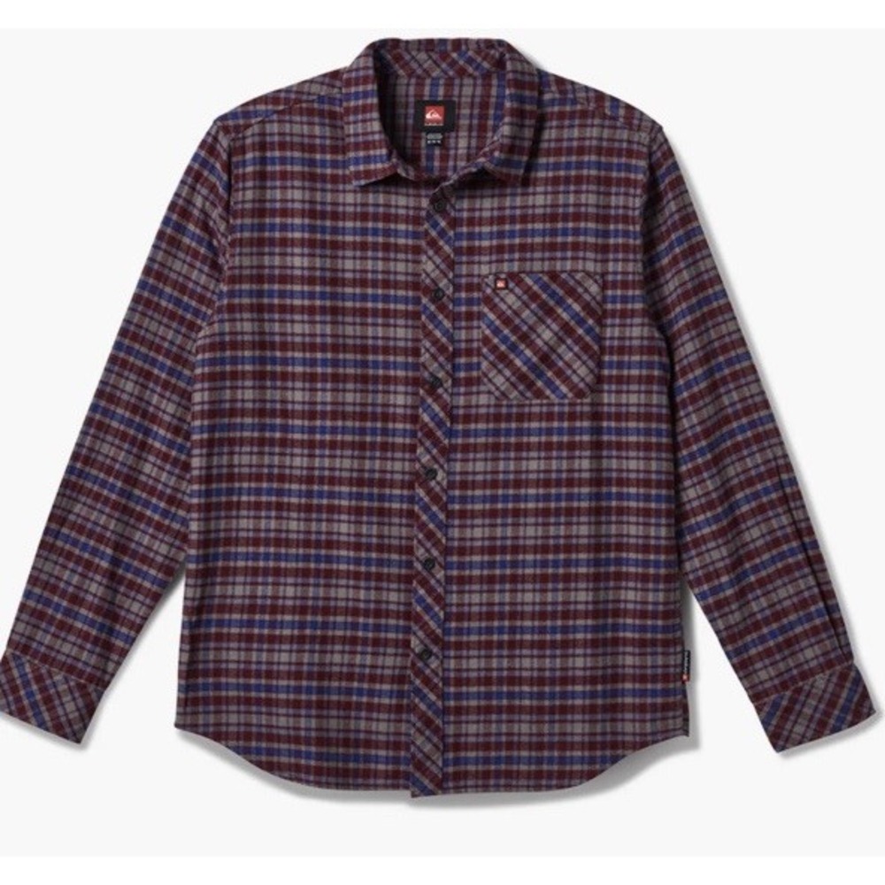 New Quicksilver Men's Classic Fit Legends Flannel Shirt‎ Wine Blue Gray Plaid XL
